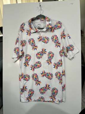 Proud 90 Pineapple Party White Moisture Wicking Performance Golf Polo Shirt